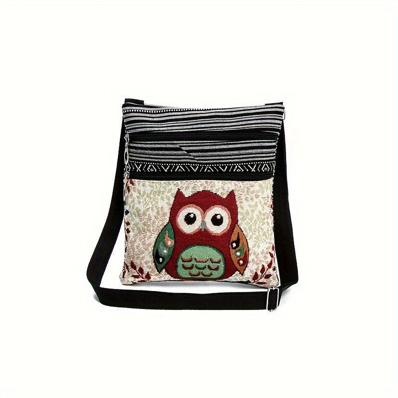 Cute Cartoon Owl Print Shoulder Bag, Ethic Style Shoulder Bag, Perfect Messenger Bag For Daily Use